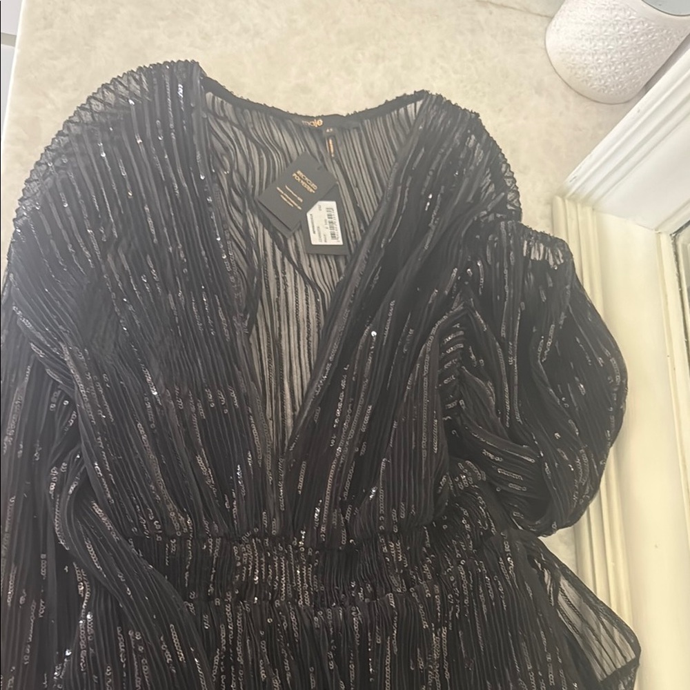 Maje Black Silver Pleated Embellished Gown - Picture 4 of 6